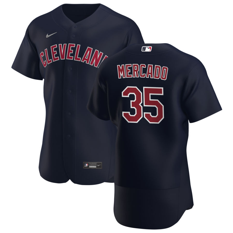 Cleveland Indians 35 Oscar Mercado Men Nike Navy Alternate 2020 Authentic Player MLB Jersey